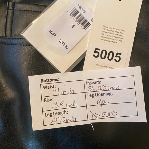 NWT 7 For All Mankind Super Stretch Boot Cut Black Faux Leather Pants, size 32 - Picture 8 of 9